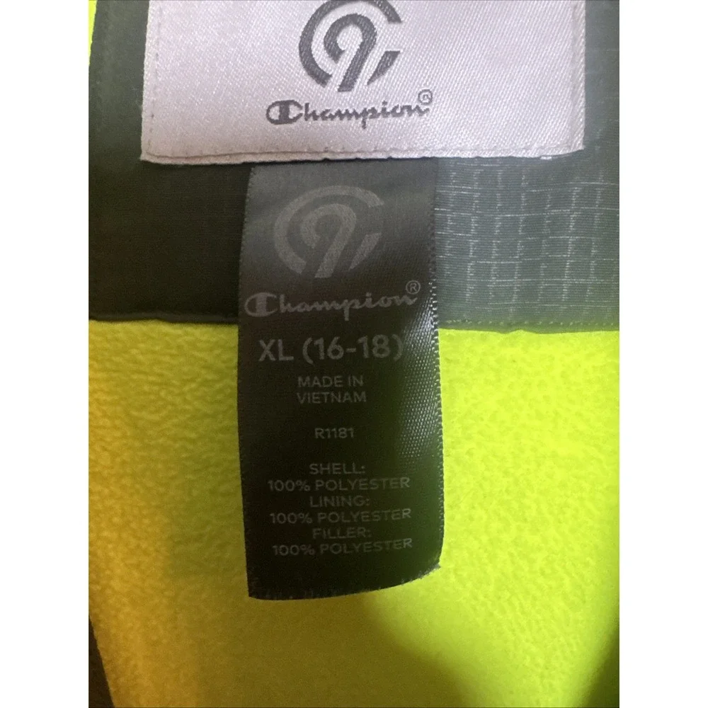 Champion Boys‎ XL (16–18) Winter Parka Jacket Olive Green with Neon Fleece Liner